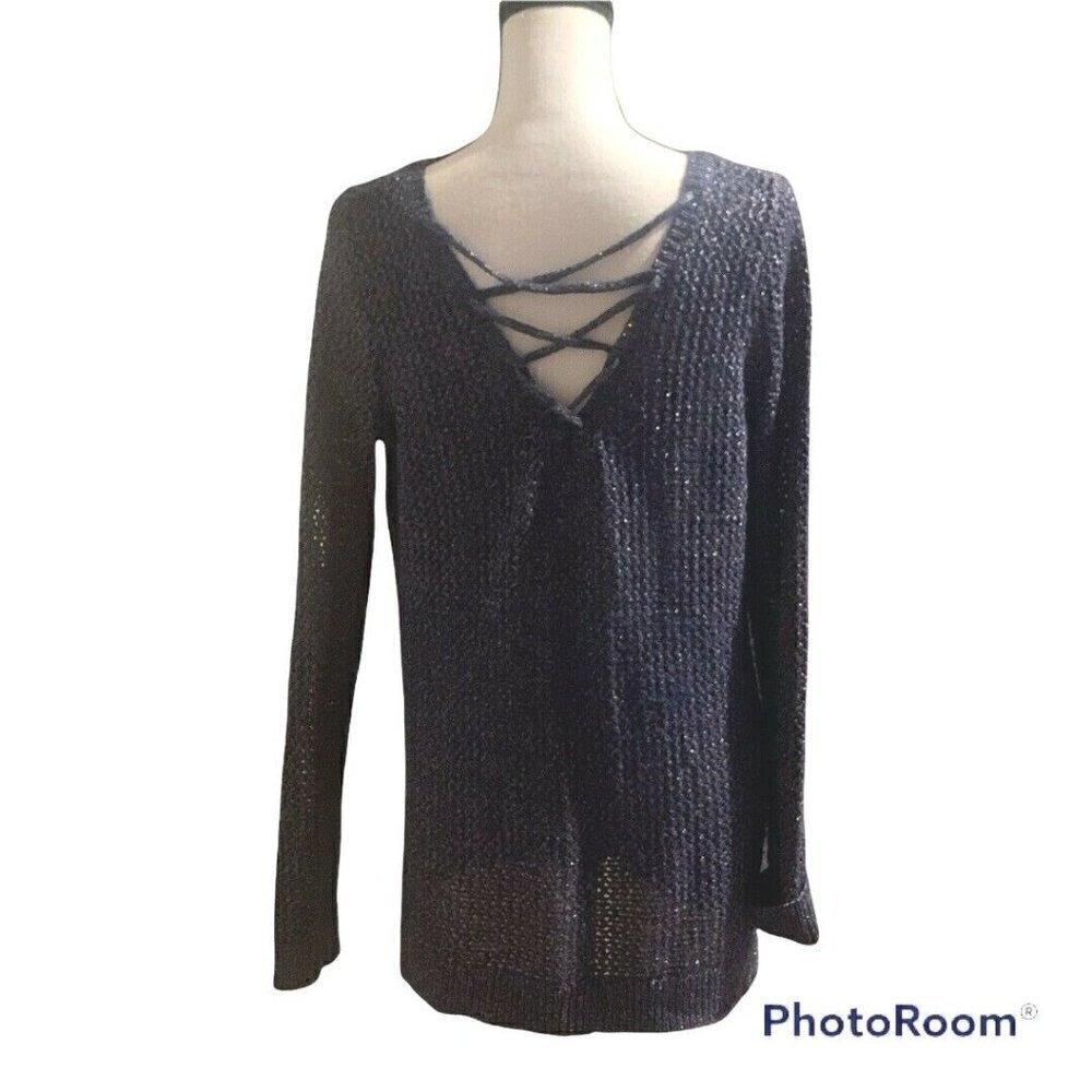 Lucky Brand Womens Pullover Sweater Size M Blue Boho Long Sleeve
